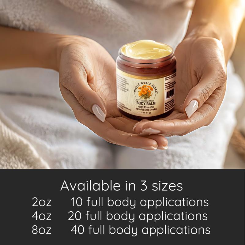 Body Balm with Emu Oil for Dry and Sensitive Skin, Full Body Care with Argan Oil, Jojoba, Shea Butter, Coconut, Calendula- Skin Care Repair & Comfort new bodybutter