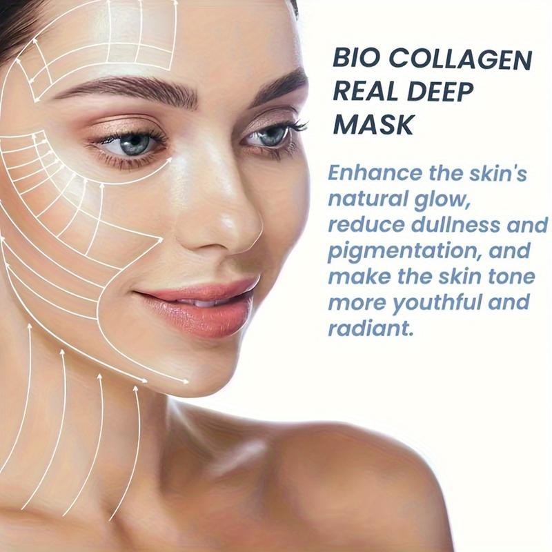 ( 8Pcs ) Bio-Collagen Real Deep Mask Pack Moisturizing and Firming Mask with Collagen, Hyaluronic Acid, Vitamin E and Niacinamide for All Skin Types Hydrating and Revitalizing