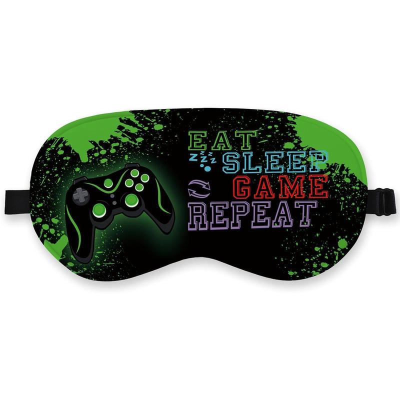 Eat Sleep Game Repeat Sleep Mask Silk,  Eye  for Sleep, Blindfold Adjustable Sleep Mask, Gamer Sleep  for Boys, Game Theme Satin Eye Mask Black Sleeping Mask Eye Covers for Sleeping Comfort