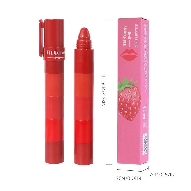 5-In-1 Long-lasting Matte Lipstick, 1 Box Moisturizing Lip Gloss, Suitable for All Occasions Lip Makeup, Girls and Women Makeup Accessories