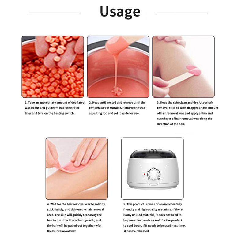 Waxing Wax Warmer Kit Heater Pot Machine Depilatory Body Hair Removal w  400g Wax Beans & 10 Wood Sticks