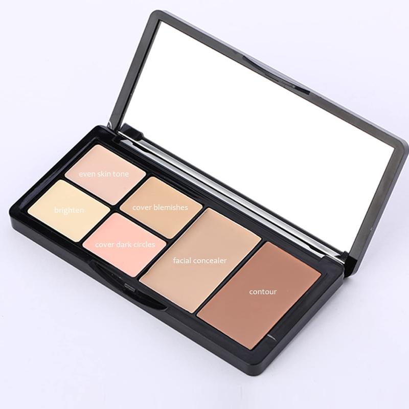 Concealer Contour Palette, 6 in 1 Color Correcting Concealer Contour Makeup Palette, Contour Foundation Highlighter Makeup Set for Dark Circles, Blemishes with 2 Pack Brushes