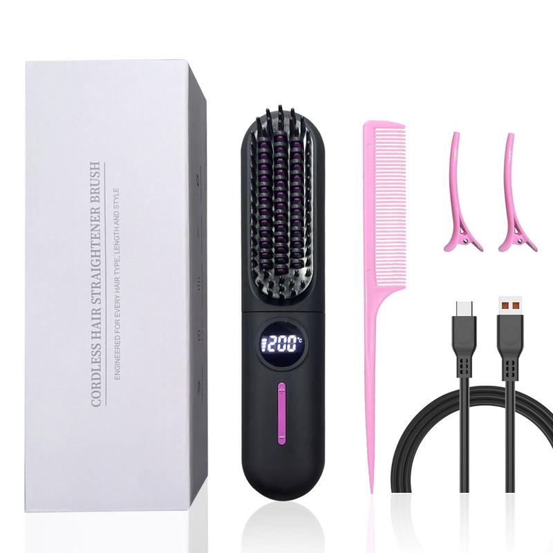 Cordless Straightener, Comfort Rejected Hair Straightening Comb, Comb Straightener, Negative Ion Hair Straightening Curling Comb, Multi-function Portable Straightener, Thin Curly Hair