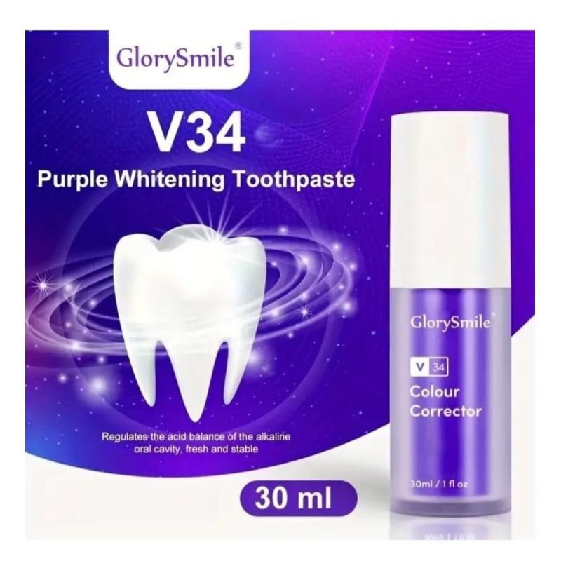 GlorySmile V34 Color Corrector, Teeth Whitening Purple Stain Removal Toothpaste