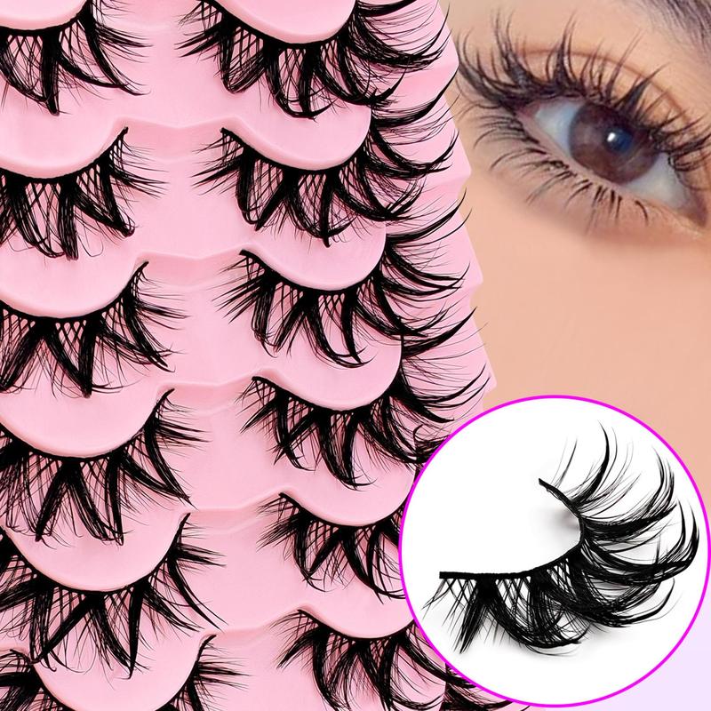 3D Fluffy False Eyelashes, 7 Pairs Natural Curling Eye Makeup Strip Lashes, Full Volumized False Eyelashes for Women and Girls Eye Makeup Enhancement