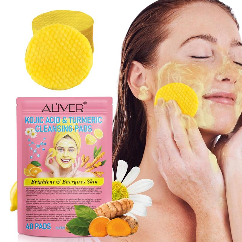 Turmeric Facial Cleansing Pads, 2 Packs(40pcs pack) Non-irritating Cleansing Tablets, Gentle Cleansing Travel Size Pad Suitable for Women & Men