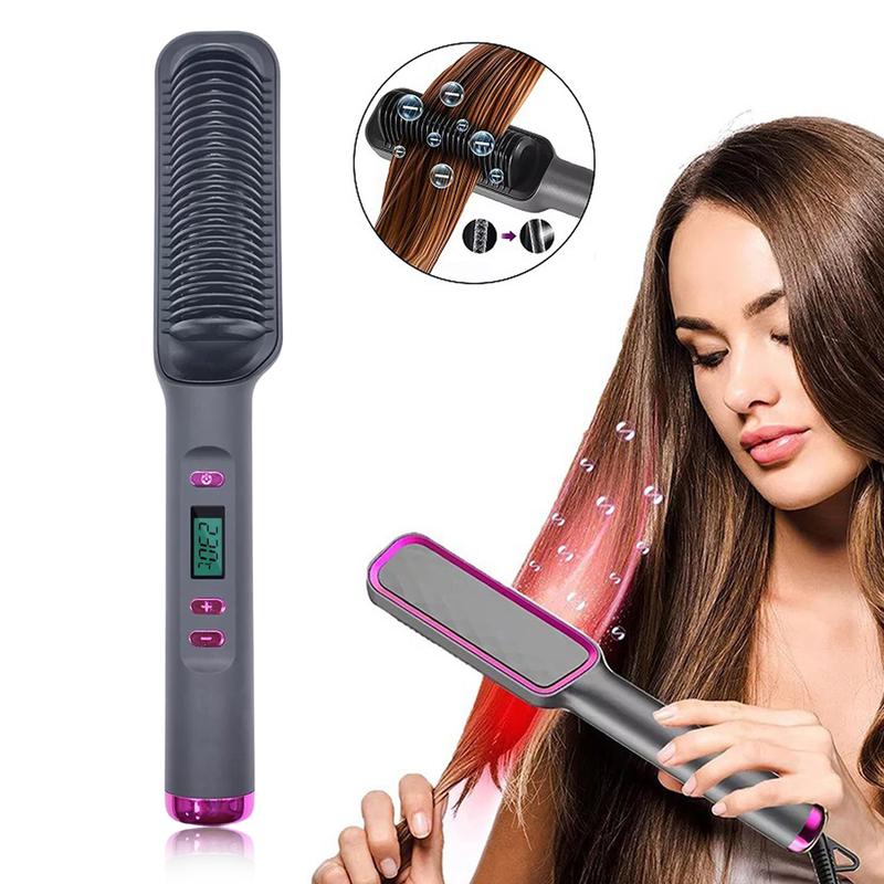 Hair Iron, 30-Speed Negative Ion Hair Straightening Brush with Tourmaline Ceramic Heater Surface, 5 Temperature Settings, Suitable for Home and Salon, Fast Heated Hair Styling Tools