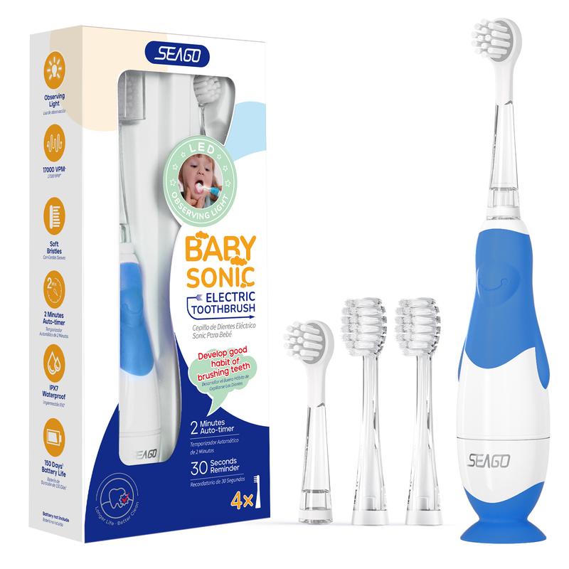 SEAGO Toddler Electric Toothbrush for Ages 1-3 Years,Baby Electric Toothbrush with Smart LED Timer and Sonic Technology,4 Brush Heads electric toothbrush