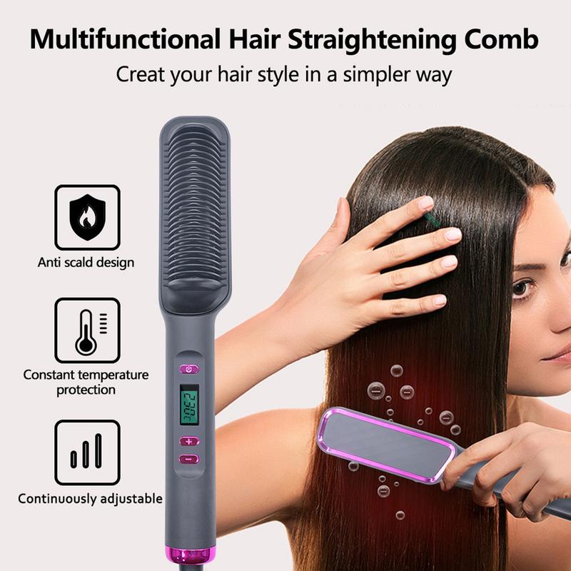 Hair Iron, 30-Speed Negative Ion Hair Straightening Brush with Tourmaline Ceramic Heater Surface, 5 Temperature Settings, Suitable for Home and Salon, Fast Heated Hair Styling Tools