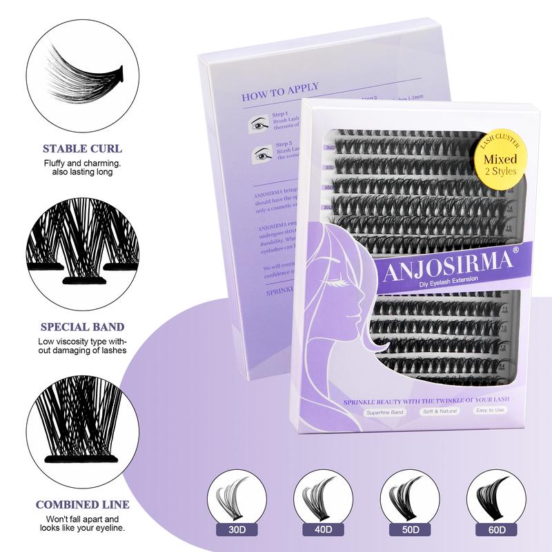 DIY Lash Extension 280pcs Individual Lashes Cluster ANJOSIRMA D Curl Wispy Individual Lashes 10-16mm Mink DIY Individual Eyelashes Cluster Lashes Extension 3d  lashes