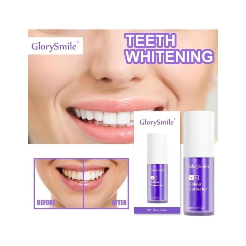 GlorySmile V34 Color Corrector, Teeth Whitening Purple Stain Removal Toothpaste