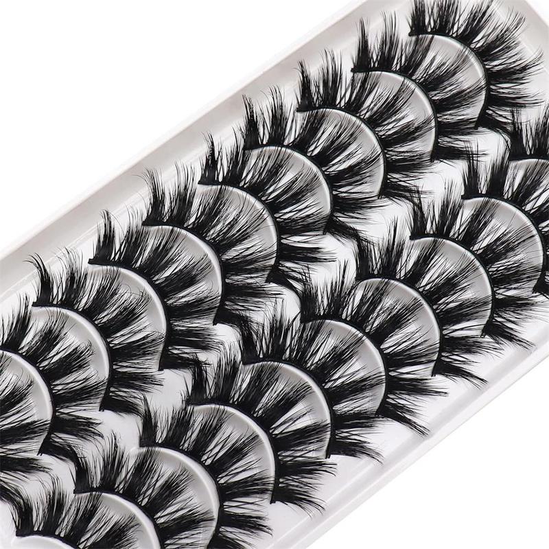 Fluffy False Eyelashes, 10 Pairs Wispy Strip Eyelashes, Natural Curling Eye Makeup Enhancement Tool for Women & Girls, Christmas Gift