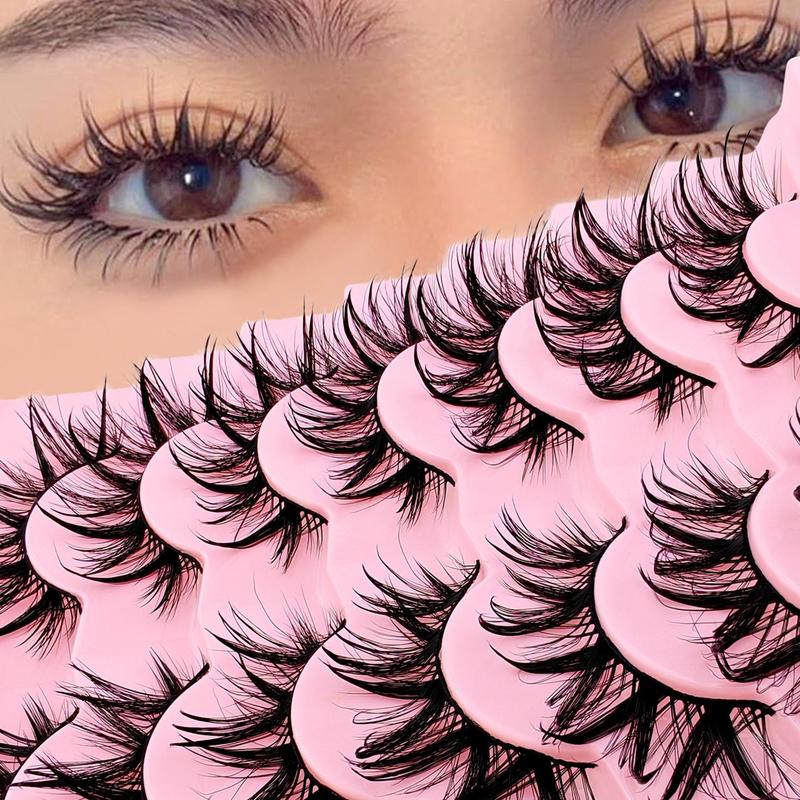 3D Fluffy False Eyelashes, 7 Pairs Natural Curling Eye Makeup Strip Lashes, Full Volumized False Eyelashes for Women and Girls Eye Makeup Enhancement