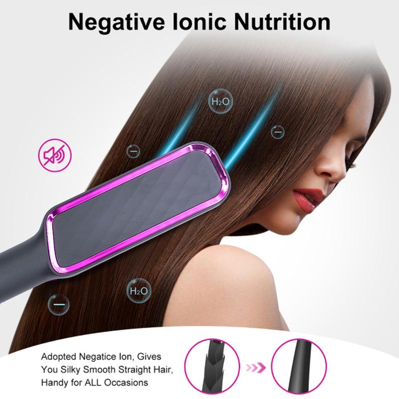 Hair Iron, 30-Speed Negative Ion Hair Straightening Brush with Tourmaline Ceramic Heater Surface, 5 Temperature Settings, Suitable for Home and Salon, Fast Heated Hair Styling Tools