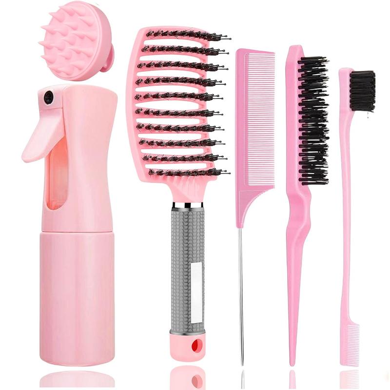 Hair Styling Tool Set, 6 Counts set Hair Styling Comb & Spray Bottle & Brow Brush & Scalp Massage Brush, Professional Hair Styling Tool for Women & Men, Christmas Gift