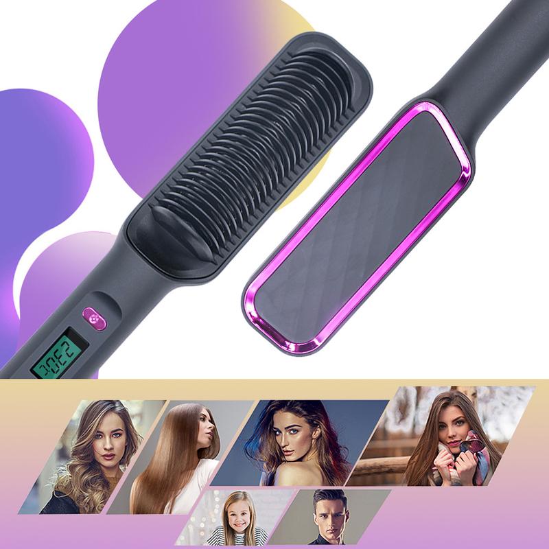 Hair Iron, 30-Speed Negative Ion Hair Straightening Brush with Tourmaline Ceramic Heater Surface, 5 Temperature Settings, Suitable for Home and Salon, Fast Heated Hair Styling Tools