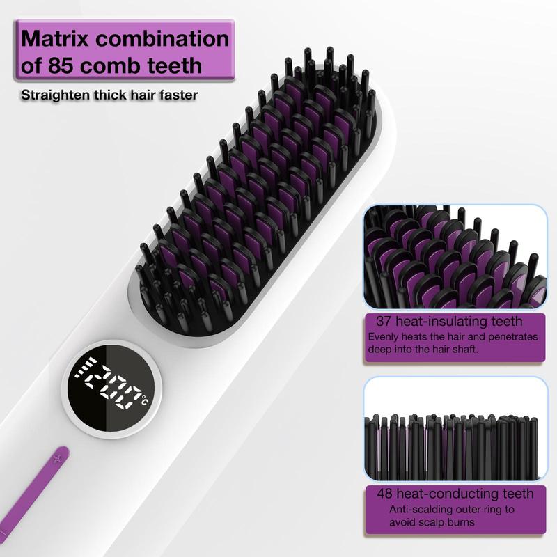 Cordless Straightener, Comfort Rejected Hair Straightening Comb, Comb Straightener, Negative Ion Hair Straightening Curling Comb, Multi-function Portable Straightener, Thin Curly Hair