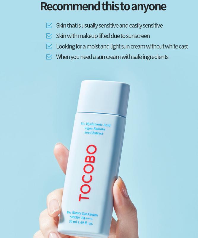 Tocobo Bio Watery Sun Cream SPF50 PA++++ High Protection 50ml1.69oz Facial  Moisture  Skincare  Silky Mild Nourishing Radiant Soothing Uv to cobo sunscreen Daily Comfort Skin Repair Moisturizer Hydrate Moisturize