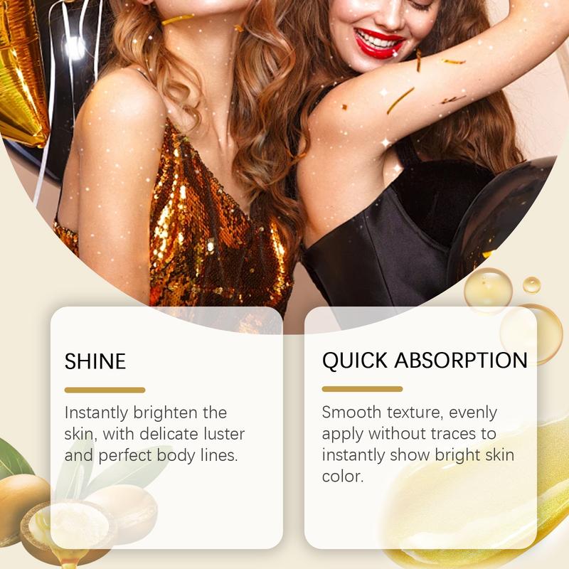 EELHOE Body Glitter Oil Liquid Glitter Highlight Oil Full Body Beach Sexy Glow Oil （GOLD）