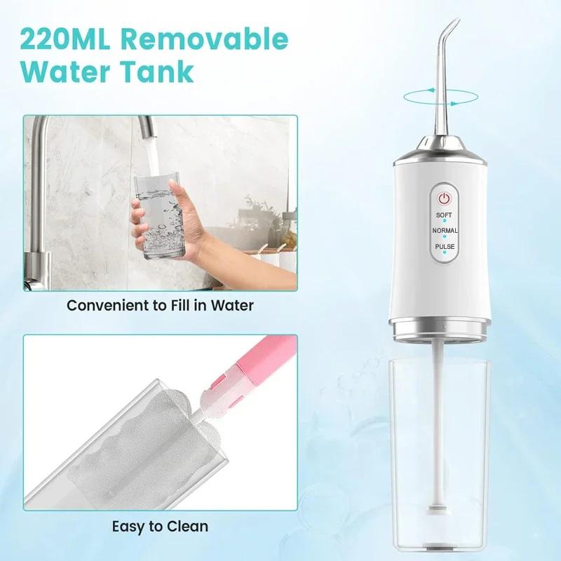 Effortless Dental Care: Portable & Cordless Oral Irrigator with 3 Modes, Waterproof, Rechargeable, and 4 Nozzles for Gums Rechargeable Portable Water Flosser