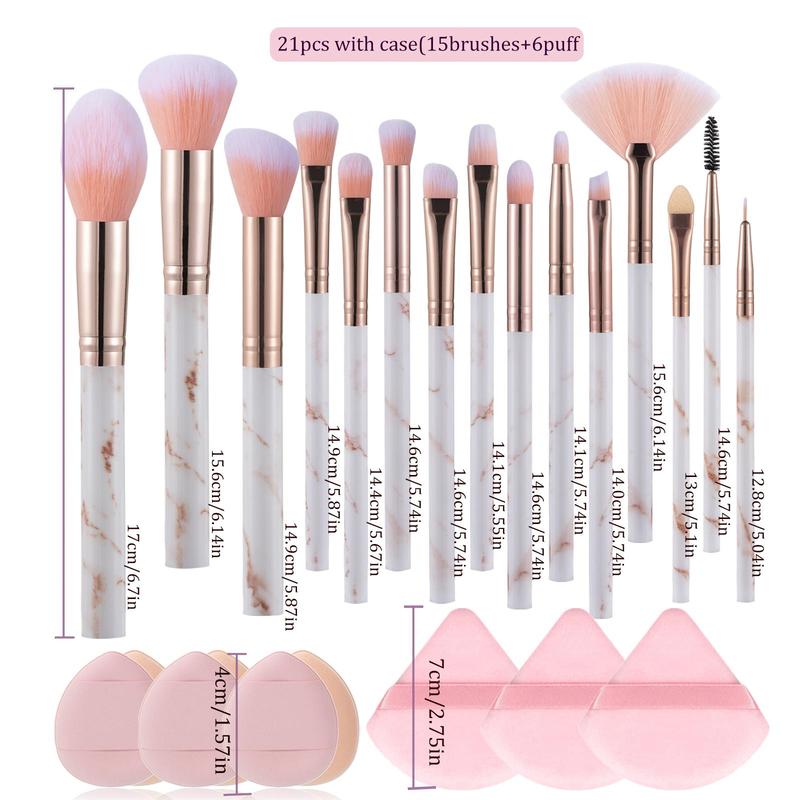 Professional Makeup Brush & Puff Set, 15pcs Facial Detailing Makeup Brushes & 6 Counts Soft Makeup Puff, Makeup Tools for Women