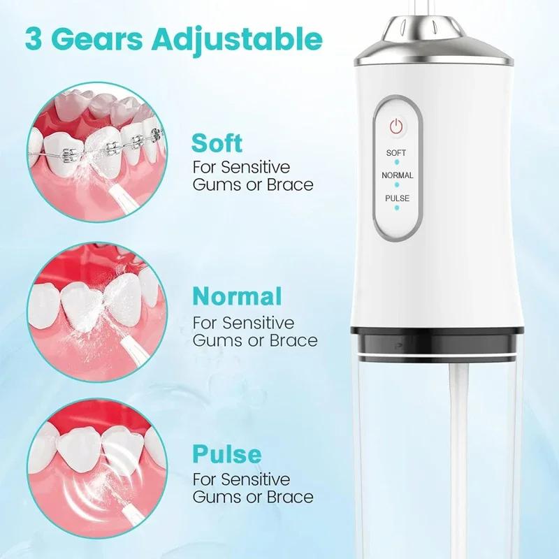 Effortless Dental Care: Portable & Cordless Oral Irrigator with 3 Modes, Waterproof, Rechargeable, and 4 Nozzles for Gums Rechargeable Portable Water Flosser