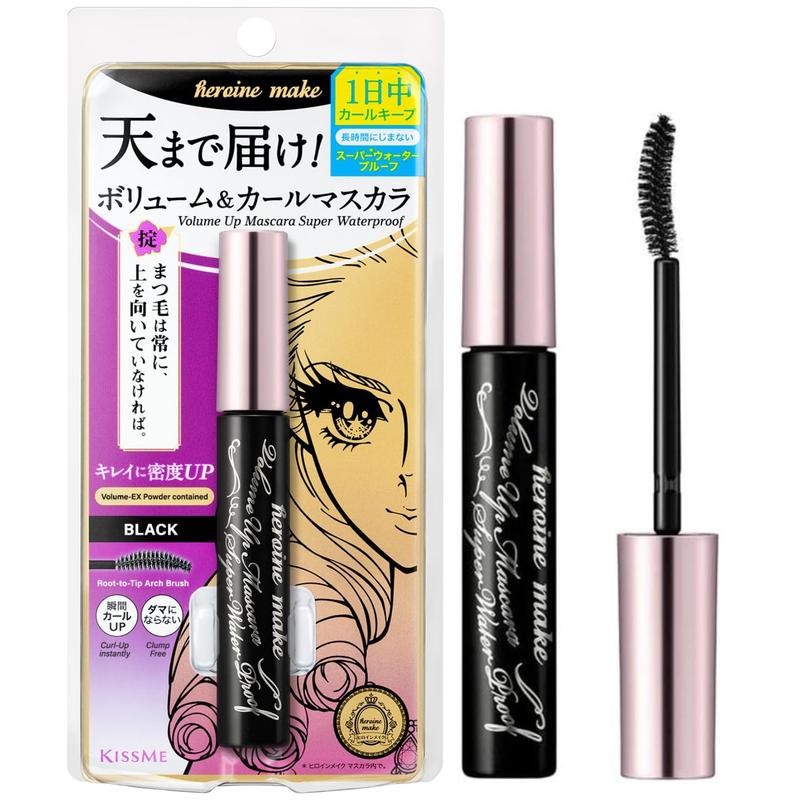 ISEHAN HEROINE MAKE by KISSME Volume UP Mascara Super Waterproof WP 01 Black | with Ultra Volumizing for Even Long-Lasting and Curl Eyelash for Women