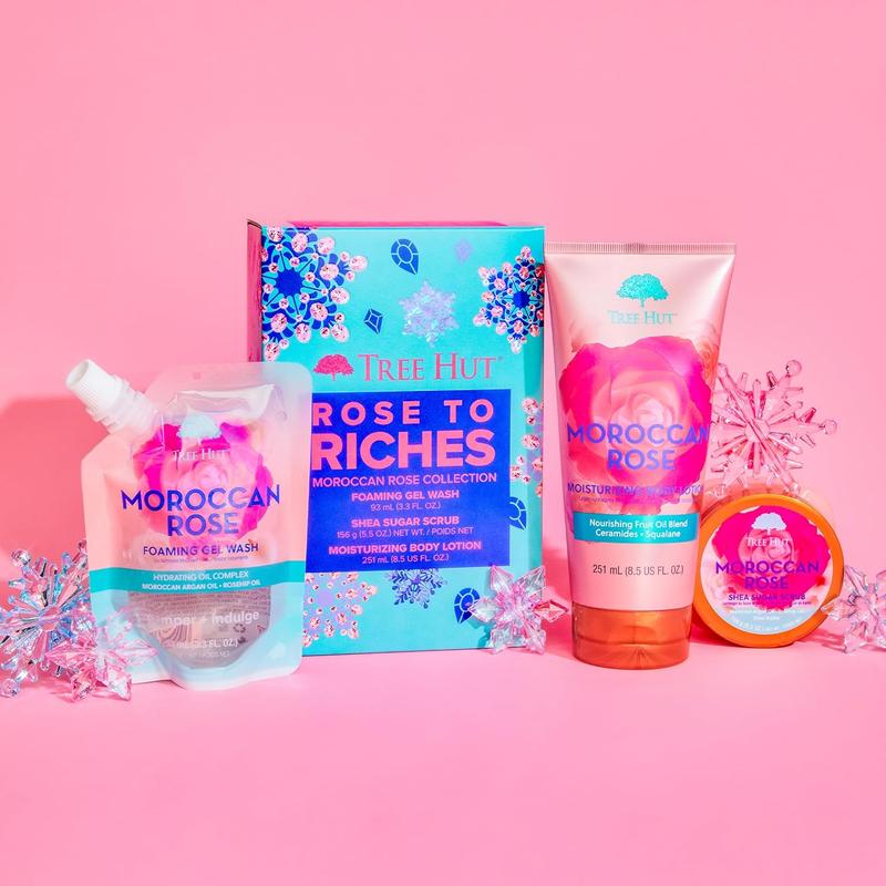 Tree Hut Holiday Rose to Riches Gift Set | Limited Edition | Boost Your Shower Routine | Signature Shea Sugar Scrub, Foaming Gel Wash Body Care Restore Shea Butter