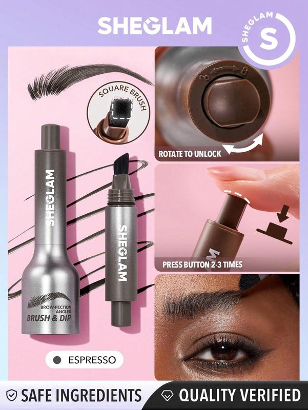 SHEGLAM Brow-Fection Angled Brush & Dip-Espresso Liquid Eyebrow Gel Pen | Hair-Like Strokes, Easy to Color, Filling Eyebrow Makeup Cosmetic