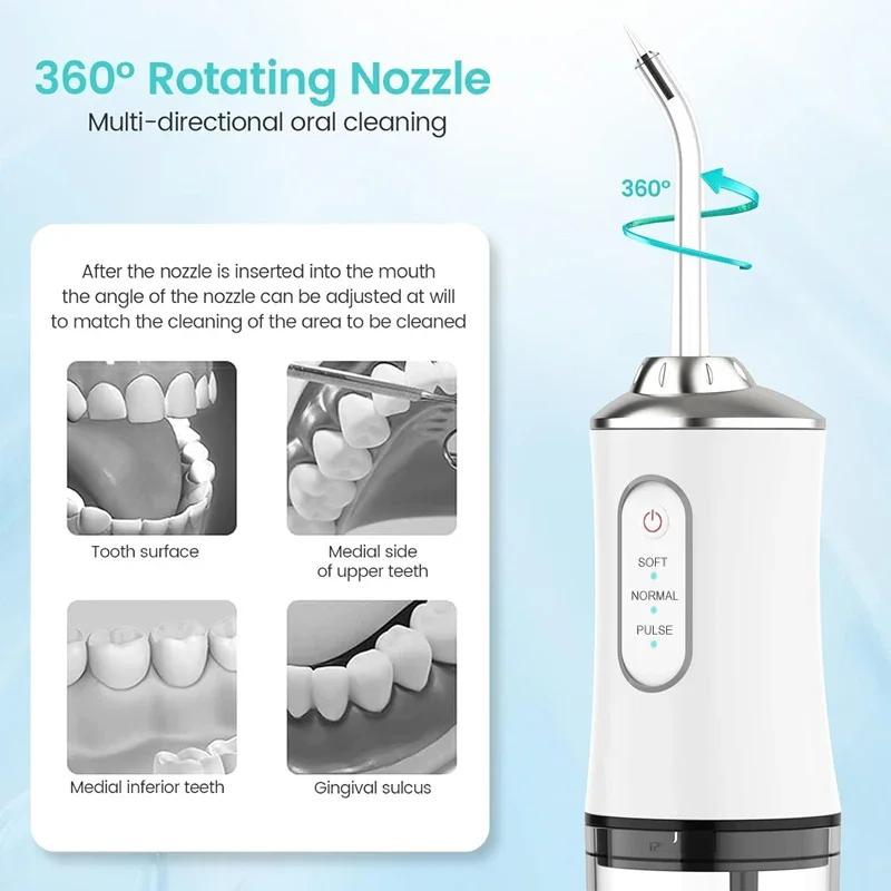 Effortless Dental Care: Portable & Cordless Oral Irrigator with 3 Modes, Waterproof, Rechargeable, and 4 Nozzles for Gums Rechargeable Portable Water Flosser