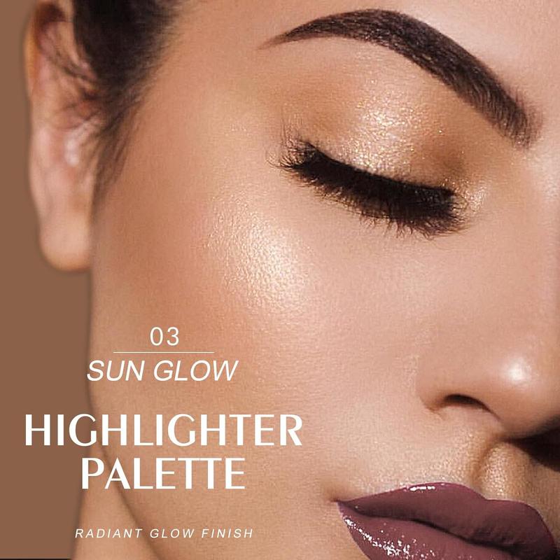 Face Highlighter Palette, High Glossy Face Illuminator Palette, Narutal Glow Finish, Pearl Shimmer Smooth Baked Powder, Lasting Sparkling Highlighter Makeup-SUN GLOW