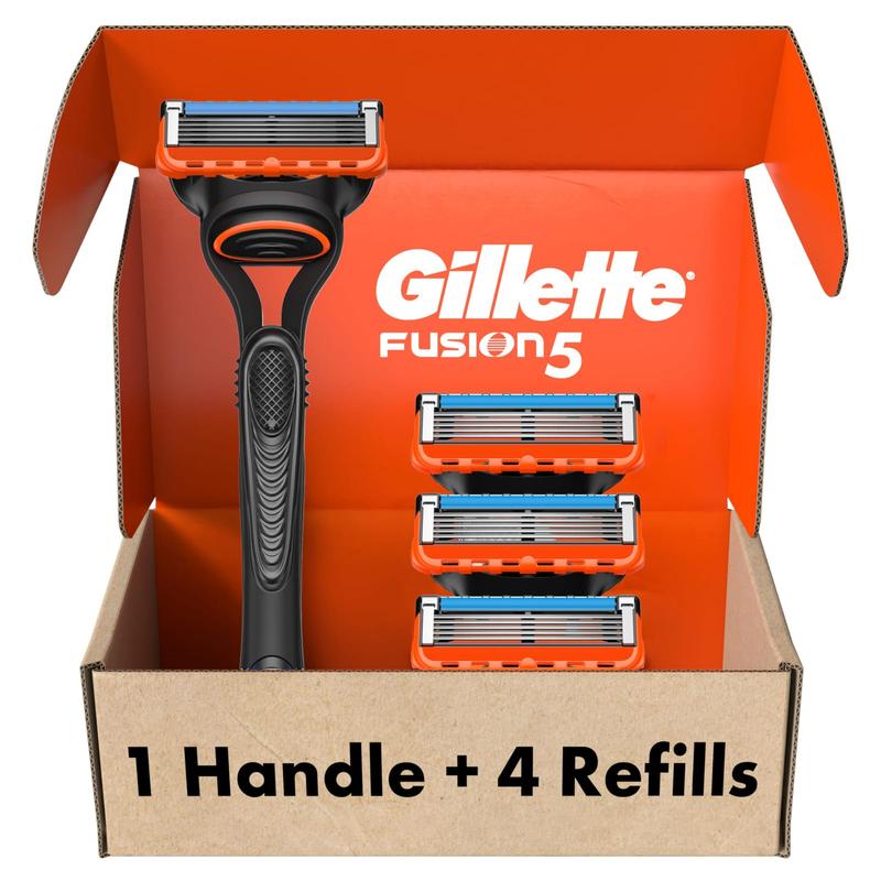 Gillette Fusion5 Razors for Men, 1 Razor, 4 Blade Refills, Lubrastrip for a More Comfortable Shave Pack Plastic