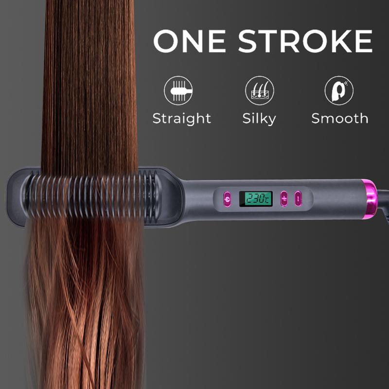 Hair Iron, 30-Speed Negative Ion Hair Straightening Brush with Tourmaline Ceramic Heater Surface, 5 Temperature Settings, Suitable for Home and Salon, Fast Heated Hair Styling Tools