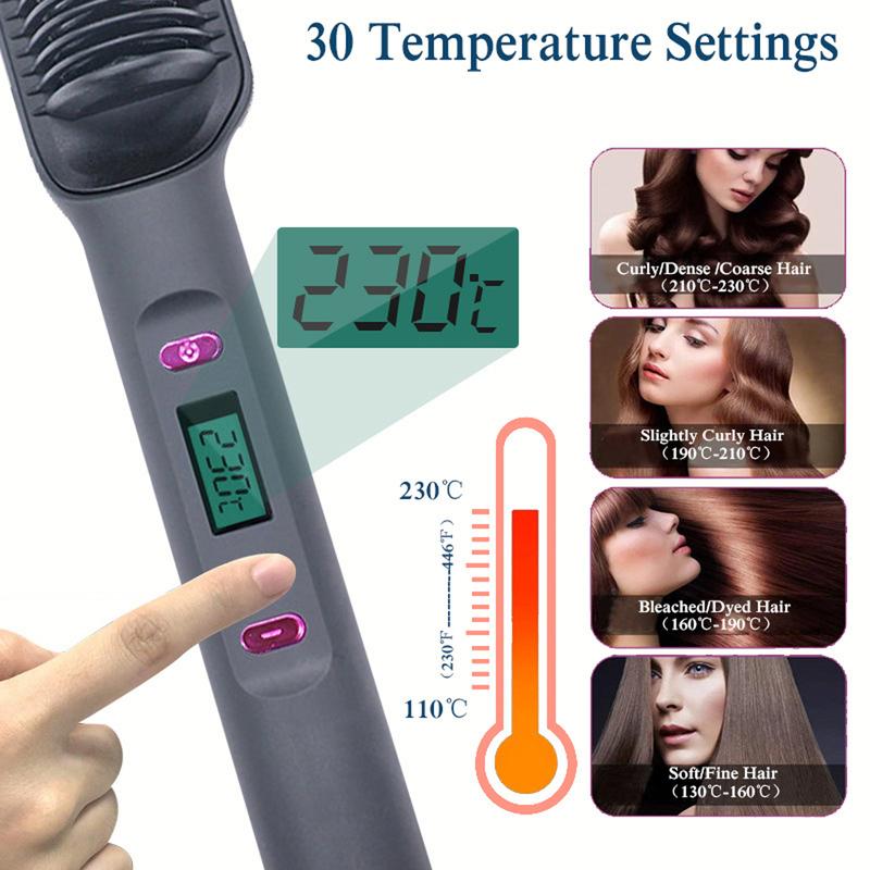 Hair Iron, 30-Speed Negative Ion Hair Straightening Brush with Tourmaline Ceramic Heater Surface, 5 Temperature Settings, Suitable for Home and Salon, Fast Heated Hair Styling Tools