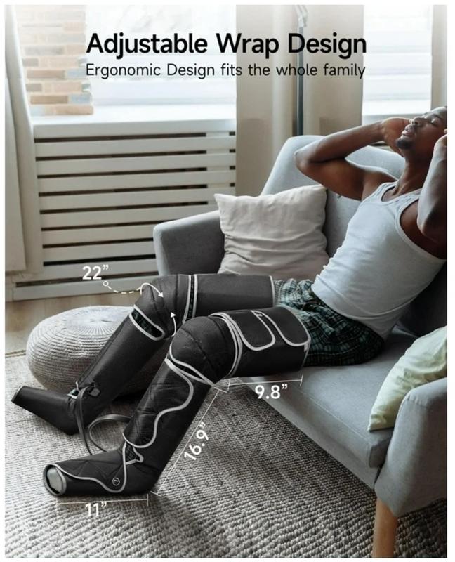 Leg Massager, Leg Air Compression Massager for Circulation and Pain Relief, 2 Levels Foot Knee Massager,6 Modes with Memory Function Controller, Full Leg Massager, Gift for Women Men