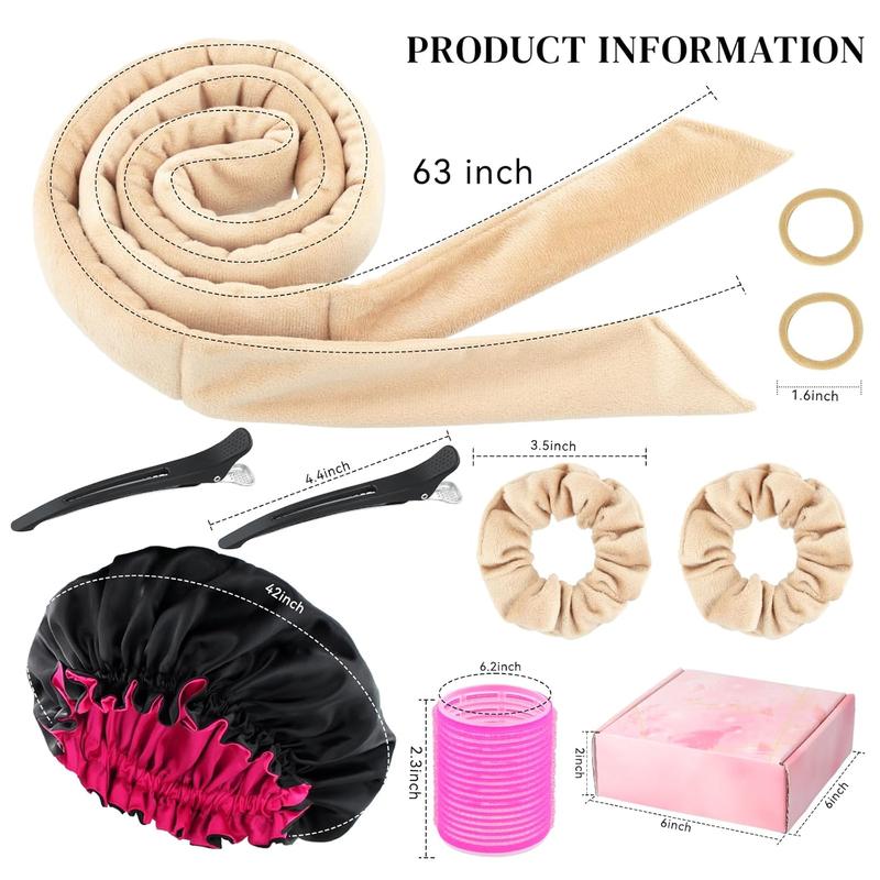 Hair Curlers for Overnight Heatless Curls - Curling Rod Headband for Long Hair, 9 count Set with Gift Box (Khaki)