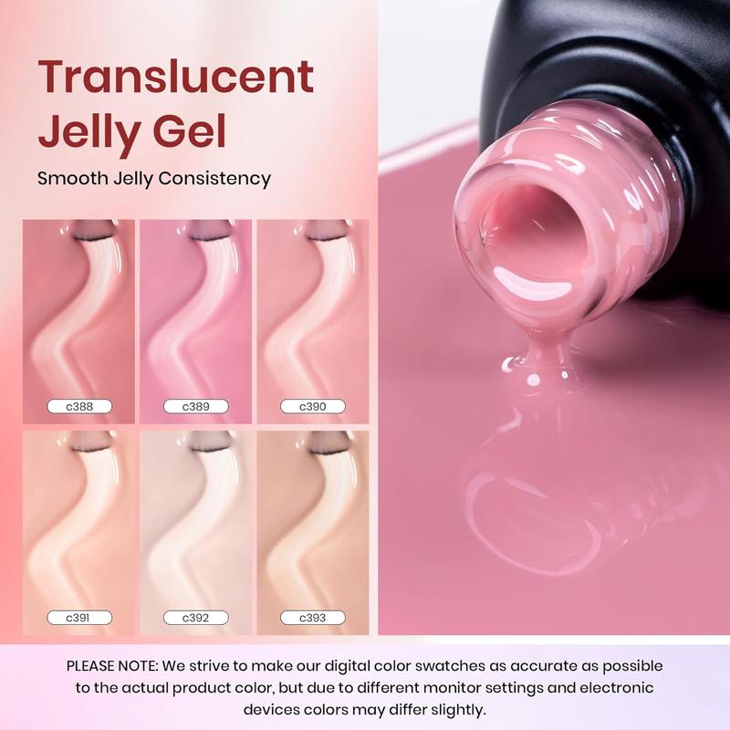 Beetles Winter Gel Nail Polish Set, 6 Colors Jelly Gel Polish Nude Pink Gel Neutral Nail Art Design Translucent Gel Nail Kits Soak Off Uv Nail Lamp Cured Nail Manicure DIY Home for Women