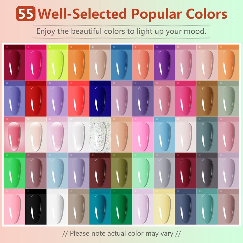 JODSONE 60 PCS Gel Nail Polish Kit with U V Light Base and Matte Glossy Top Coat Nail Gel Polish Soak off Manicure Accessory Tools Suitable for All Seasons led  nail lamp nail file