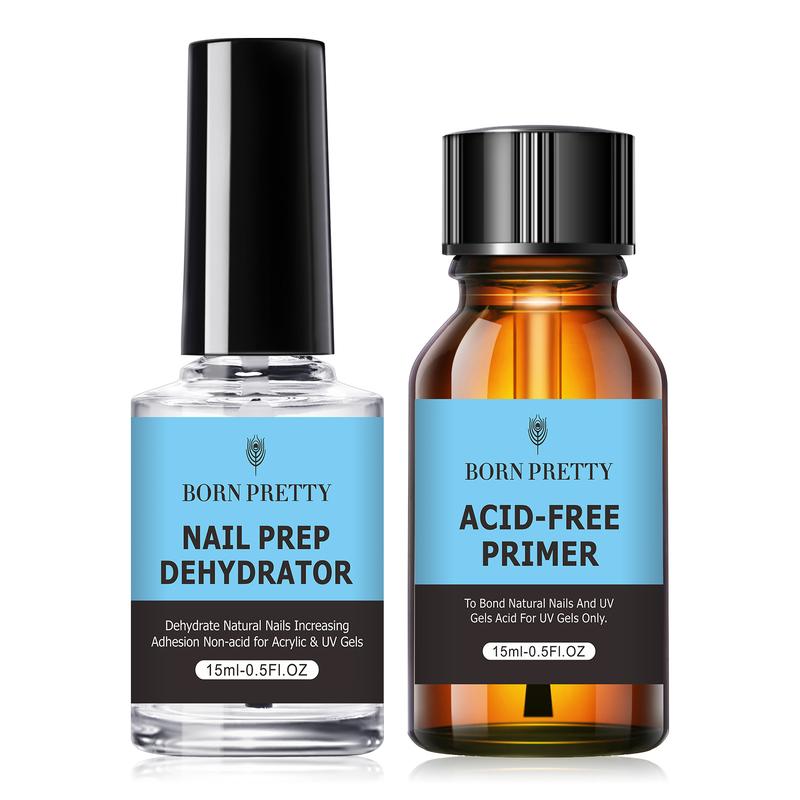 BORN PRETTY Natural Nail Prep Dehydrate and Bond Primer Acid-Free Dehydrator for Acrylic and Gel Nail Polish Non Acid Primer for UV Gels Fast Dry Superior Bonding Agent Gift Box Set For Nail Art Nail Care