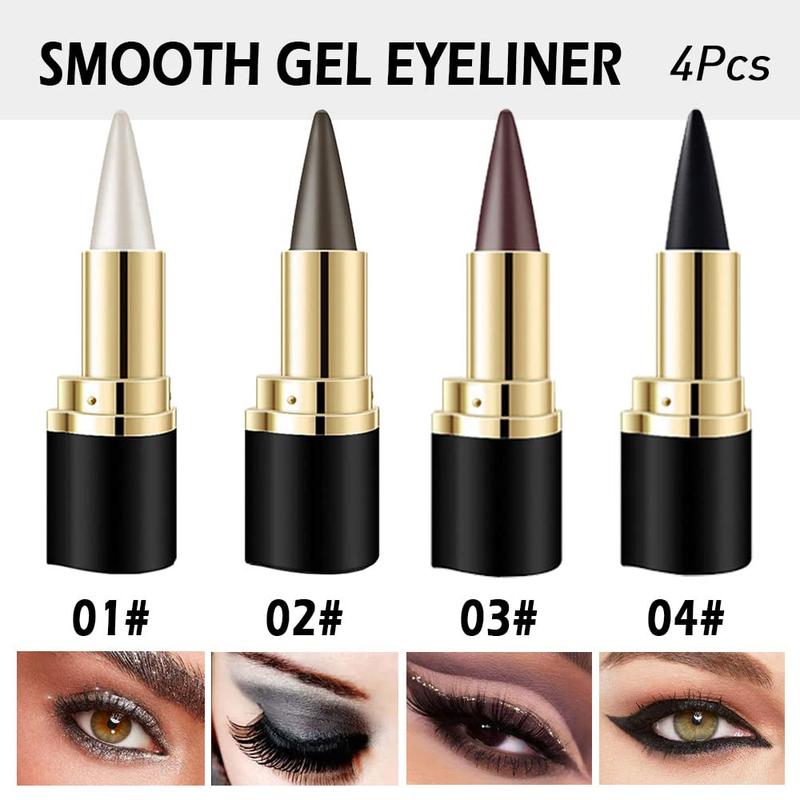 4Pcs Black Brown Silver Gray Gel Eyeliner Pencil,Natural Black Eyeliner Cream Waterproof Smudge Proof,Eye Liner Black Smokey Eyeshadow Palette Stick Crayon,Goth Halloween Makeup,lapiz de ojos