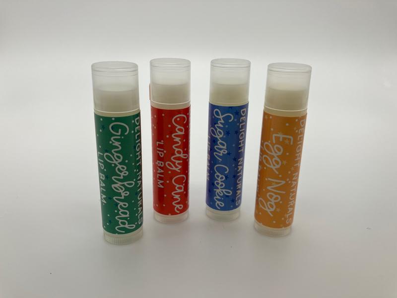 Merry Christmas Lip Balm Set - Natural, Simple Ingredient, Beeswax and Coconut Oil, Set of 4 Tubes