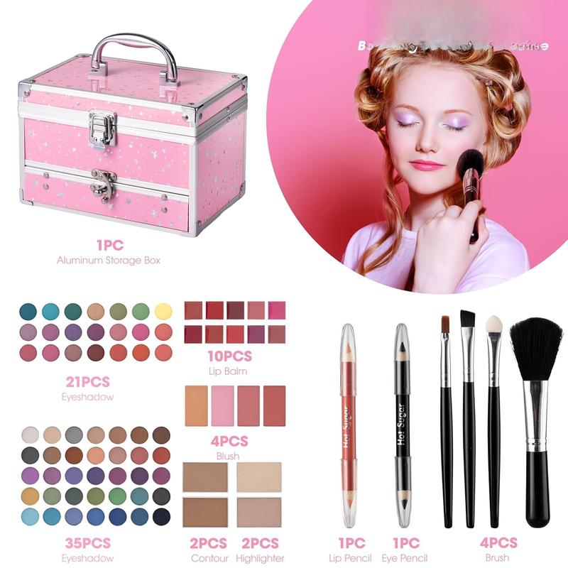 Makeup Kit for Teens with  Case, Portable Beginner Makeup Gift Set, Makeup Beauty Kit for Girls (PINK)