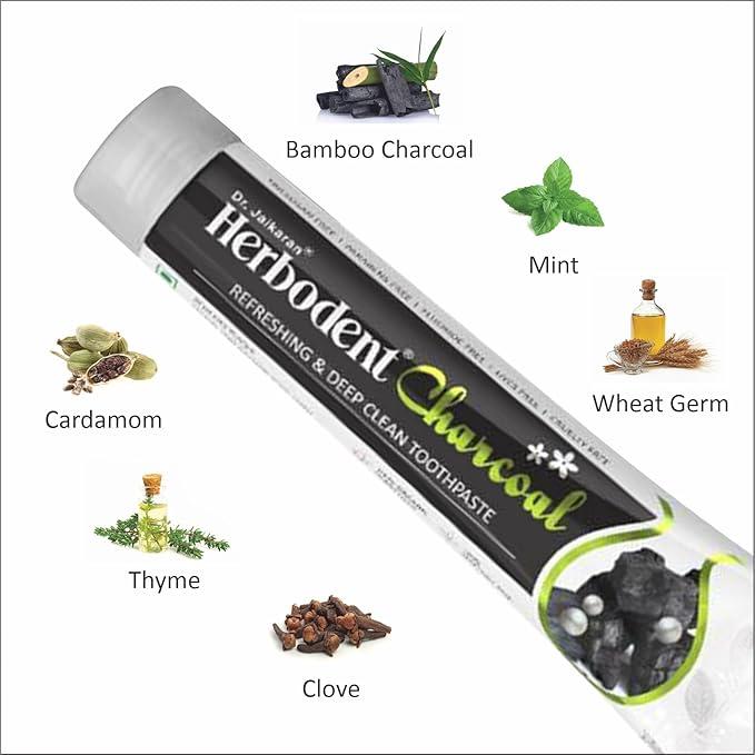 Herbodent Charcoal Toothpaste - Activated Bamboo Charcoal & Organic Herbs - No Bleach, No Fluoride - 6.53 Oz (1) - Oral Care