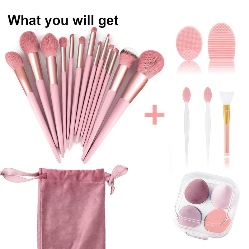 22 Piece Makeup Kit with Pink Brushes for Foundation and Eyeshadow