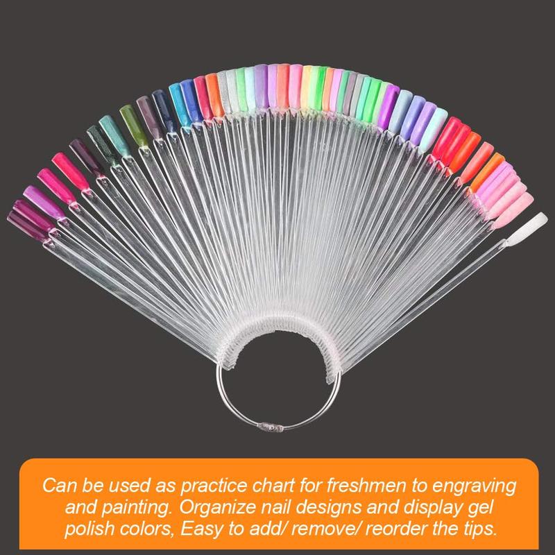 50 Pcs Clear Fan-shaped Nail Swatch Sticks with Ring and Numbered Tips for Polish Practice