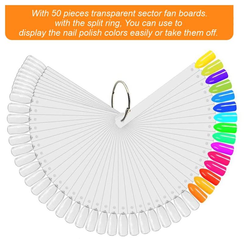 50 Pcs Clear Fan-shaped Nail Swatch Sticks with Ring and Numbered Tips for Polish Practice