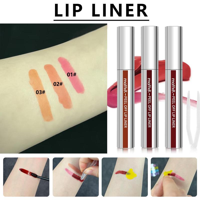 Long Lasting Lip Liner with Tweezers, 3 Counts set Peel Off Lip Liner with Tools, Easy Coloring Lip Stain, Suitable for All Occasions Lip Makeup