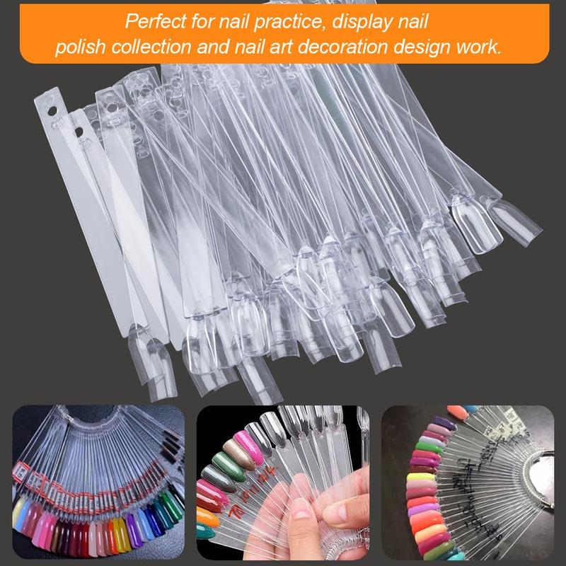 50 Pcs Clear Fan-shaped Nail Swatch Sticks with Ring and Numbered Tips for Polish Practice