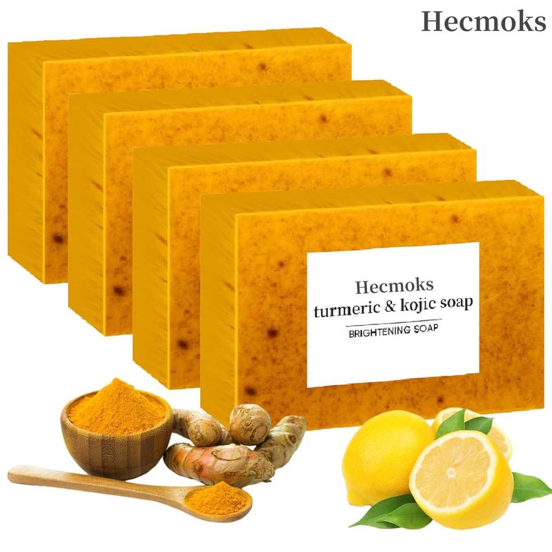 Lemon Turmeric Kojic Acid Soap for Dark Spots, Brightening Bath Bars, Skin Repair Facial Wash Cleansing Body Care - Natural Formula Comfort Cleanser