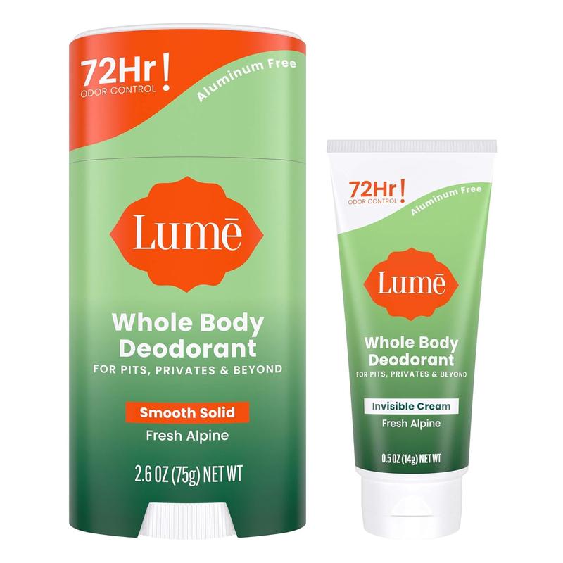 Lume Whole Body Deodorant - Invisible Cream Tube Mini and Solid Stick Bundle - 72 Hour Odor Control - Aluminum & Baking Soda Free, Skin Loving (Toasted Coconut)